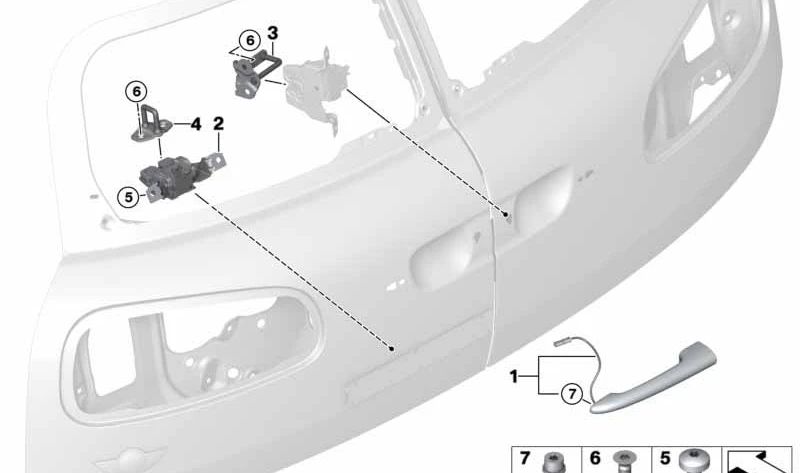Estribo de cierre inferior portón trasero OEM 51247397957 para MINI Clubman F54 (2014-2019), F54 LCI (2018-2024). Original MINI.