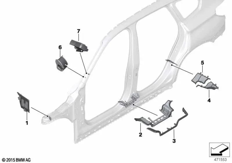 La parte inferiore esterna sinistra della colonna B per BMW F48, F49 (OEM 41007376125). BMW originale