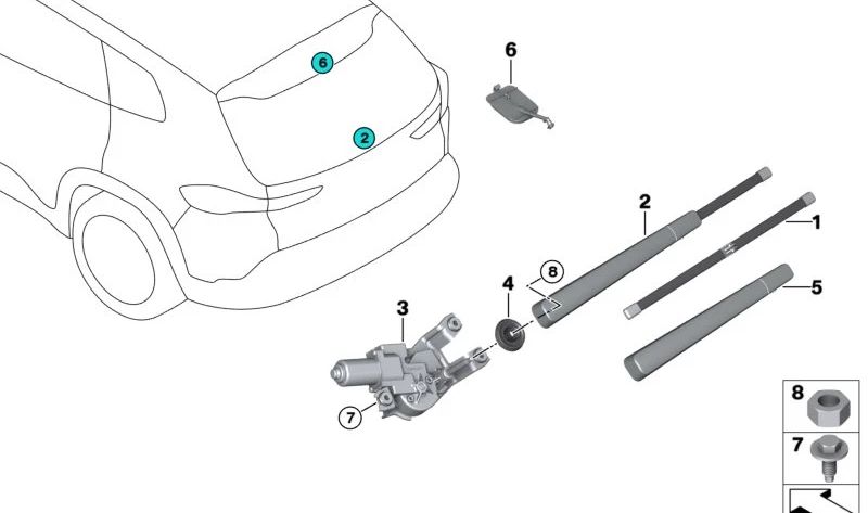 Rear Wiper Lever for BMW i I20, XM G09 (OEM 61628496832). Original BMW
