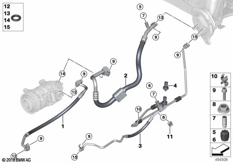 Druckleitung für BMW 1 F20 -Serie, F21; 2 F22 -Serie, F23, F87; Serie 3 F30, F31, F34, F35, F80; 4 F32 -Serie F33, F36, F82, F83 (OEM 64539212236). Original BMW
