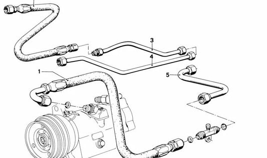Tubo de aire acondicionado OEM 64531359146 para BMW E12 528i, 535i y BMW E24 630CS, 633CSi, 635CSi. Original BMW.