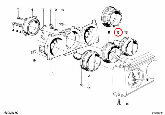 Interrupteur de vitesse du ventilateur OEM 64111363335 pour BMW E12. BMW d'origine.