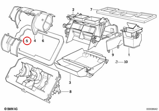 Tapa del ventilador calefacción OEM 64111388181 para BMW E32, E34. Original BMW.