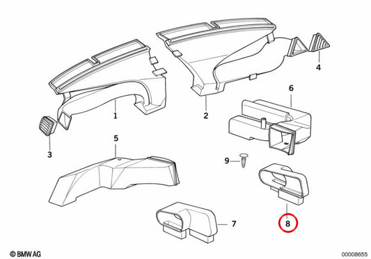 Rechte Heizungsablagerung OEM 64111393322 für BMW E36. Original BMW.