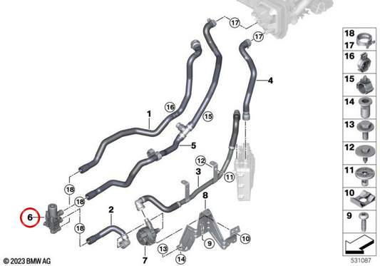 Válvula de cambio de refrigerante OEM 64115A2AA37 para BMW G05 (X5 xDrive50e) y G09 (XM 50e). Original BMW.