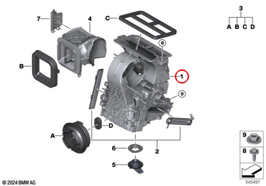 Air conditioning distribution box for BMW 2 Series U06, X1 U11 (OEM 64115A4D0F6). Original BMW