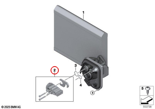 Vanne d'expansion de la climatisation OEM 64115A5D0F4 pour la série BMW 5 G60 {520d, 520dx, 520i} (modèles de 2023). Pièce BMW originale.