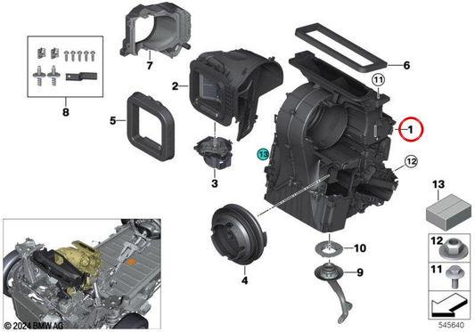 Vaccasa del sistema di riscaldamento e aria condizionata OEM 64116827057 per mini F54, F55, F56, F57, F60 e BMW F39, F45, F46, F48. Mini e BMW originali.