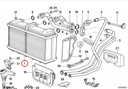 OEM heating radiator 64118372523 for BMW E34, E32, E31. Original BMW.