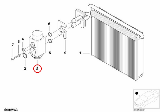 OEM air conditioning expansion valve 64118372773 for BMW E46. Original BMW.