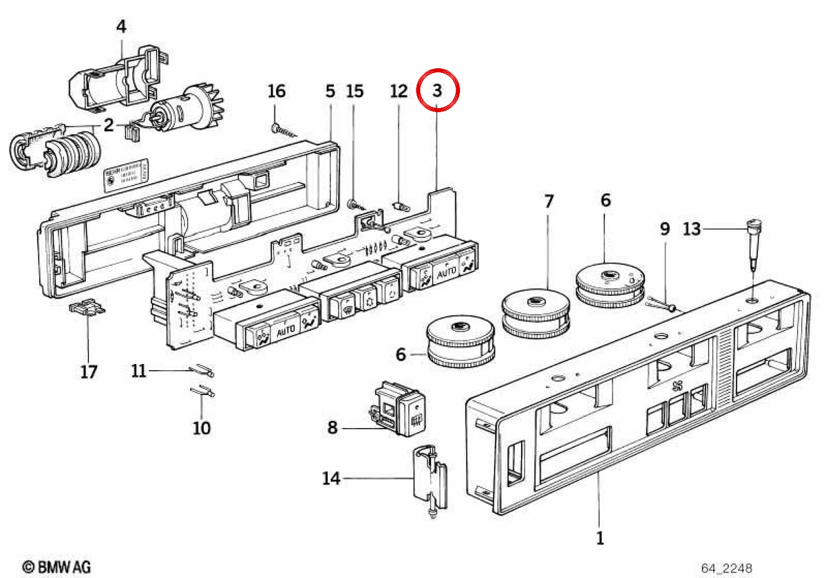 Placa de circuito panel climatizador OEM 64118390180 para BMW E34, E32. Original BMW.