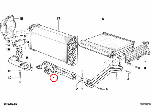 Triplo tubo di riscaldamento OEM 64118391391 per BMW E38. BMW originale.