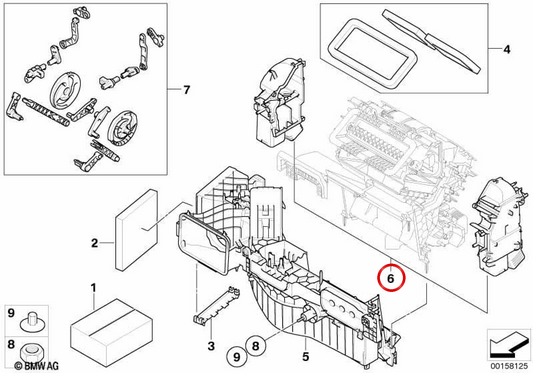 Foot housing unit OEM 64119128856 for BMW E70, E71, E72, F15, F16, F85, F86. Original BMW.