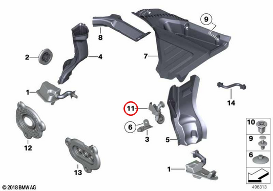 Desagüe de condensación izquierdo OEM 64119197181 para BMW F07, F10, F11, F06, F12, F13, F01, F02, F04. Original BMW.
