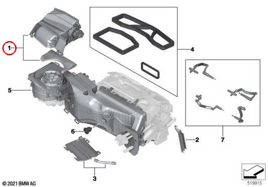 OEM admission duct 64119361726 for BMW F90, G30, G31, G38, G32, G11, G12, F91, F92, F93, G14, G15, G16, G18. Original BMW.