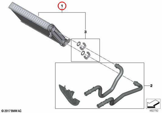 Wärmetauscher OEM 64119382865 für BMW G42, G20, G21, G22, G23, G26, G01, G02, G29. Original BMW.