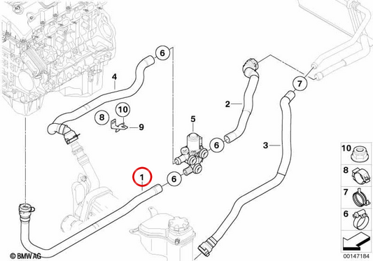 Mangueira da válvula de mudança de fluxo do motor OEM 64126953092 para BMW E90, E91, E92. BMW genuíno.