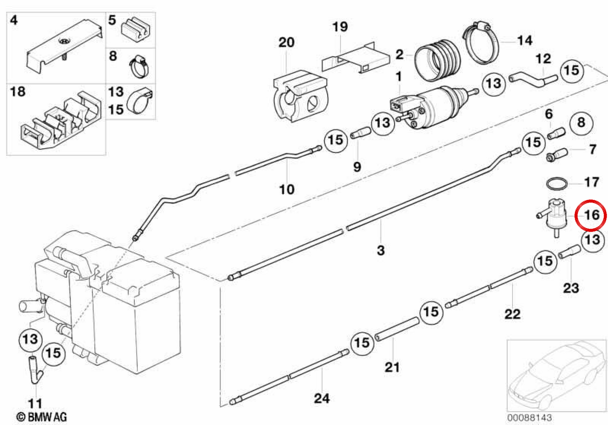 Extrator de combustível OEM 64128386693 para BMW E39 e E38. Peça original BMW.