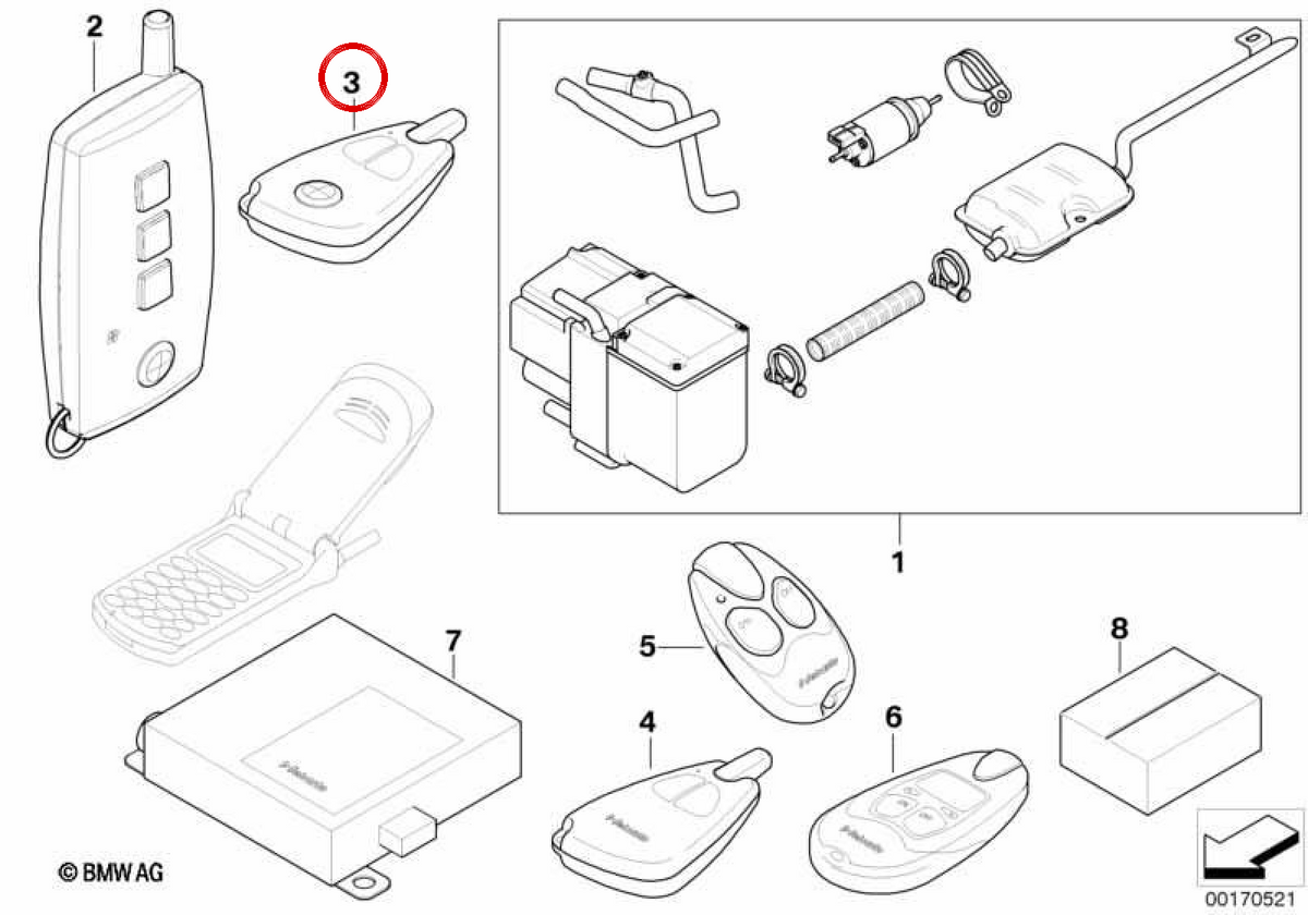 Telestart controle remoto OEM 64129196785 para BMW E90, E91, E92, E93, E60, E61, E70, E71, E72. BMW genuíno.