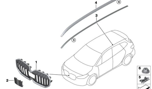 Rejilla frontal decorativa OEM 51139879383 para BMW U06. Pieza original BMW.