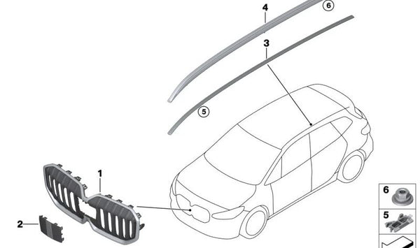 Moldura de techo izquierda OEM 51138491991 para BMW U06 (Serie 2 Active Tourer). Original BMW.