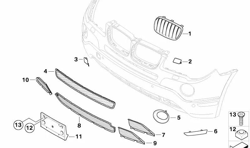 Front Bumper Grille for BMW E83N (OEM 51113416512). Original BMW