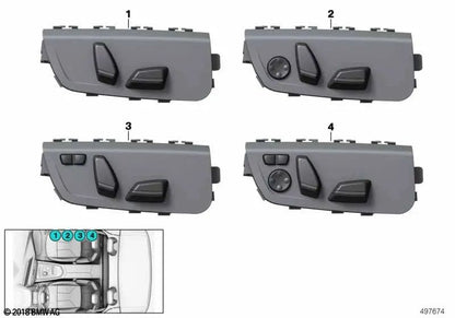 Interruptor reglaje asiento izquierdo OEM 61319248087 para BMW F21, F40, F22, F23, F44, F32, F33, Z4 G29... y más. Original BMW.