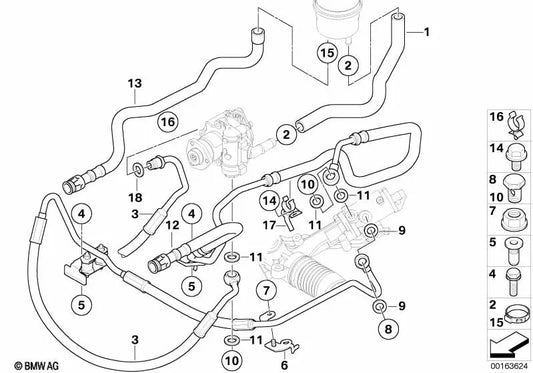 Tubo de retorno do radiador para BMW E60N, E61N Series 5, E63N, E64N Série 6 (OEM 32416782804). BMW original