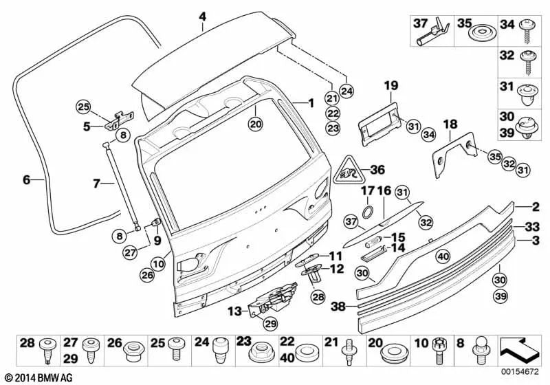 Tailgate handle seal for BMW E83, E83N (OEM 51137058100). Original BMW