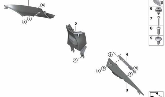 Embellecedor interior pilar A izquierdo negro OEM 51438076101 para BMW F92 y G15. Original BMW.