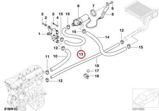 Wasserventilschlauch und Hilfspumpe OEM 64212494833 für BMW E36, Z3. Original BMW.