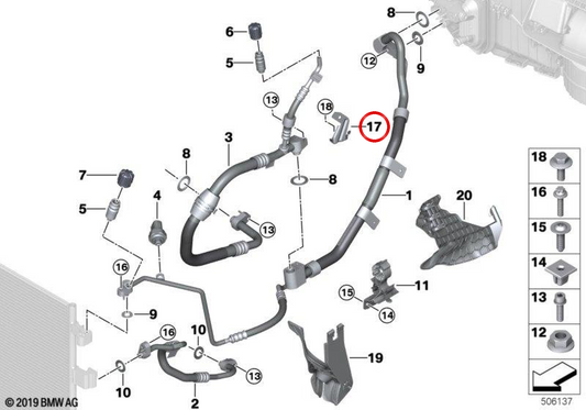 Soporte calefacción OEM 64216822964 para BMW G05, F95, G06, F96, G07, G09. Original BMW.