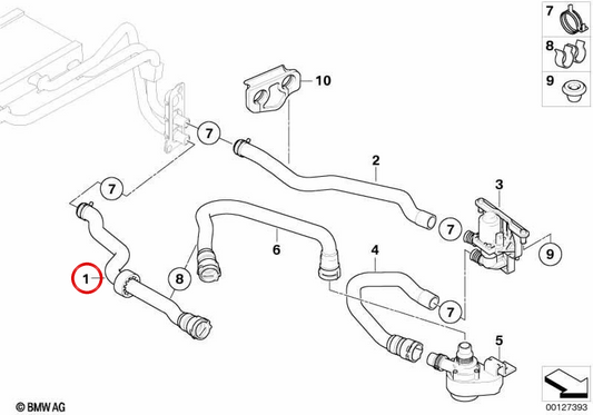 Mangueira de retorno do radiador OEM 64216912735 para BMW E60, E61, E63, E64. BMW genuíno.
