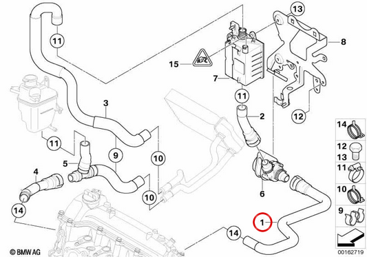 Tuba zwischen Motor und Zusatzwasserpumpe OEM 64216922392 für MINI One D R50 RB11, RB12 2003-2006. Original MINI.