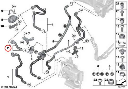 Tubo del refrigerante OEM Progress 64216992930 per BMW G07. BMW originale.
