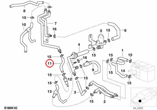 Tubo de doble conducto con válvula antirretorno OEM 64218362559 para BMW E39. Original BMW.