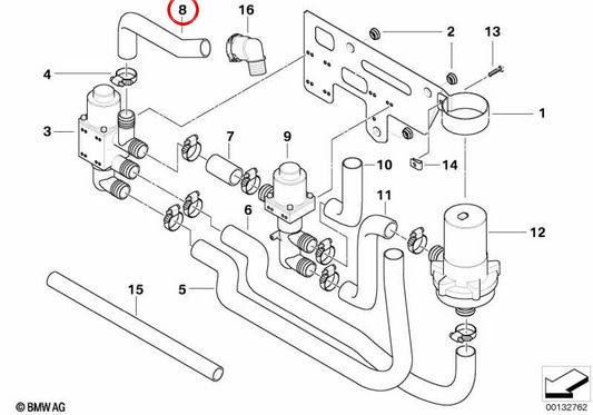 Tambuco a doppio tubo con valvola di cambiamento OEM 64218364472 per BMW E39. BMW originale.