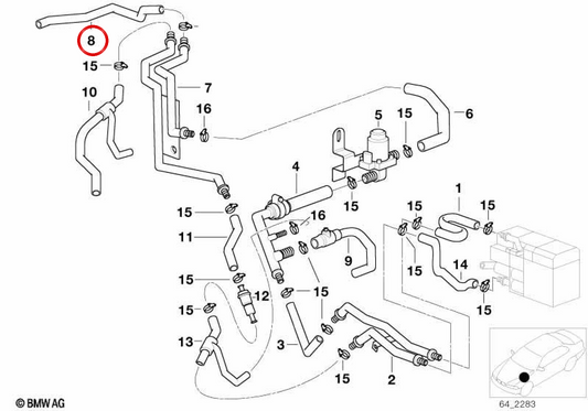 Double tuyau de réfrigérant OEM 64218369419 pour BMW E39. BMW d'origine.