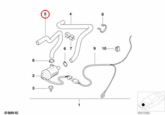 Wasserhilfspumpenschlauch - OEM -Motor Rückgabe 64218372924 für BMW E36. Original BMW.