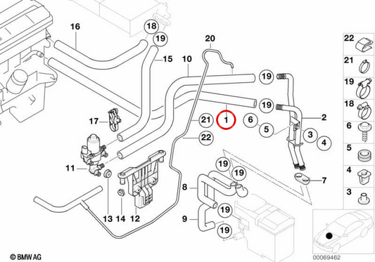 Double tube d'entrée de moteur OEM 64218378952 pour BMW E39. Pièce BMW originale. Idéal pour le système de chauffage / refroidissement.