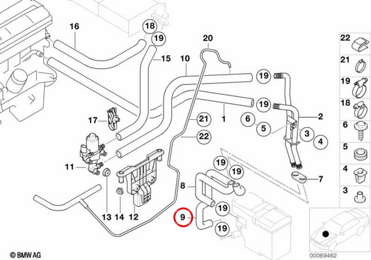 Mangueira de aquecimento auxiliar dupla OEM 64218379341 para BMW E39. BMW genuíno.