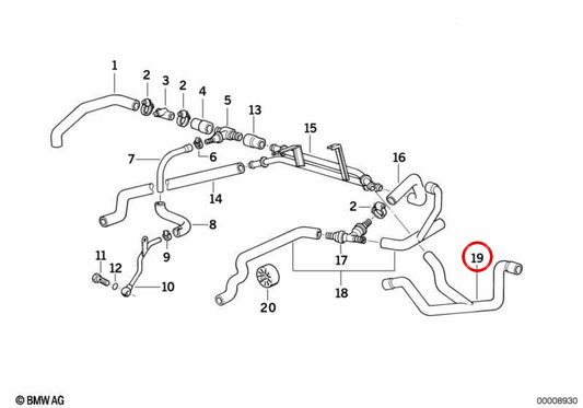 Mangueira de fornecimento de aquecimento OEM 64218390056 para BMW E34. BMW genuíno.