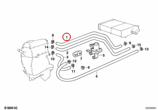 Radiateur OEM du tuyau de réfrigérant 64218390212 pour BMW E36. BMW d'origine.