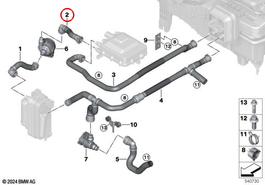 Manguera líquido refrigerante OEM 64218860035 para MINI Cooper J01, Aceman J05... y más. Original MINI.