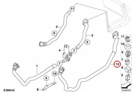 Mangueira de circulação para BMW Série 1 E81, E82, E87N (OEM 64219222699). BMW genuíno