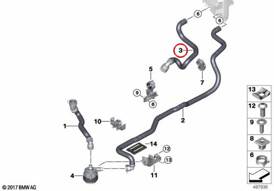 Mangueira de retorno de refrigerante OEM 64219299622 para BMW G30, G31, G11, G12. BMW genuíno.