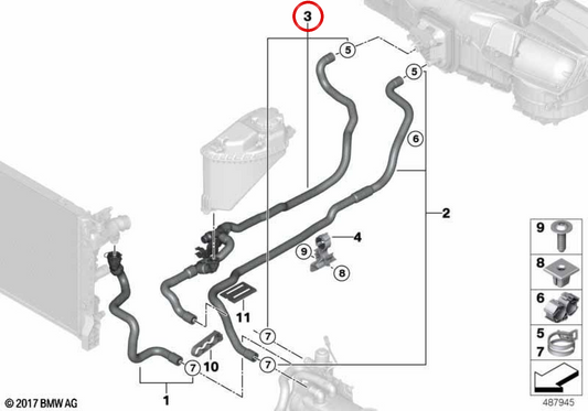 Manguera de retorno de refrigerante OEM 64219299665 para BMW G30, G31, G11, G12. Original BMW.