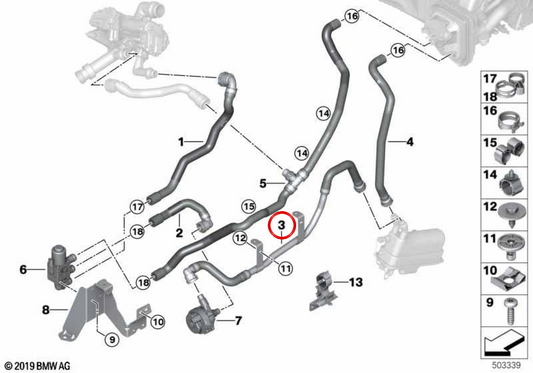 Manguera de refrigerante de avance OEM 64219398817 para BMW G05, G06. Original BMW.