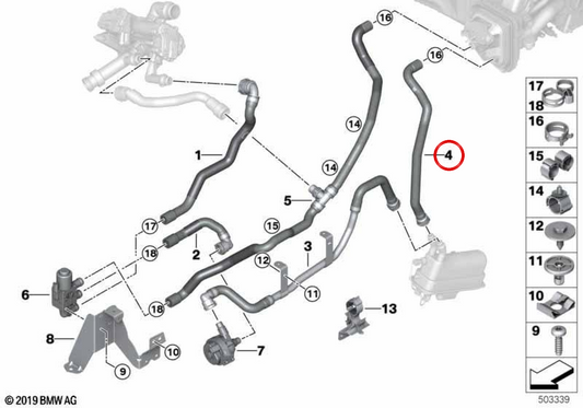 Tubo del refrigerante OEM anticipato 64219398819 per BMW G05, G06, G07. BMW originale.