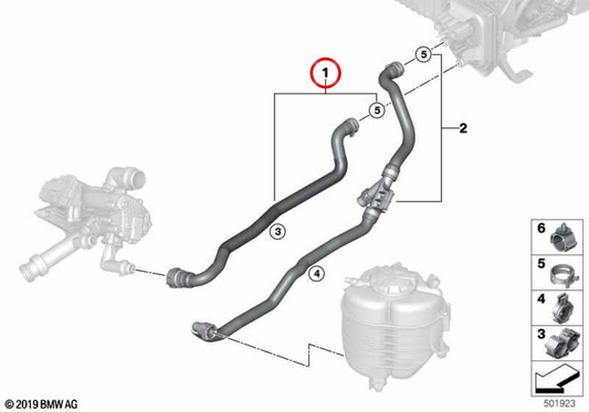 Mangueira de refrigerante avançada OEM 64219398953 para BMW G42, G20, G21, G22, G23, G26. BMW genuíno.